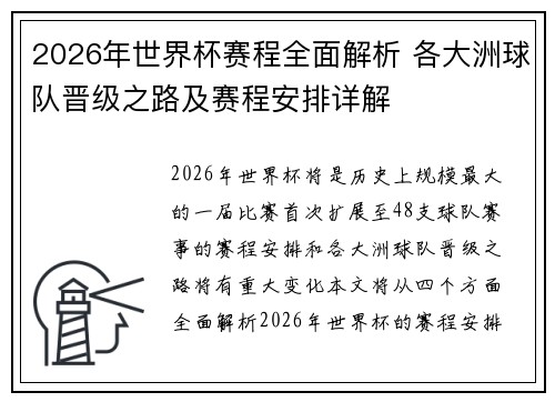 2026年世界杯赛程全面解析 各大洲球队晋级之路及赛程安排详解